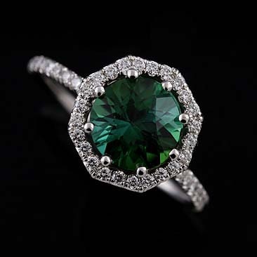 Octagon Halo Diamond Engagement Ring Round Green Tourmaline | Etsy