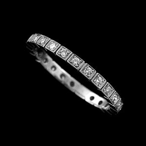 Diamond Eternity Wedding Band, Vintage Style Gold Platinum Band, Square Wedding Ring, Milgrain Wedding Band, Diamond Women's Wedding Ring