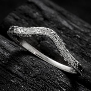 Curved Engraved Wedding Ring Spacer, Art Deco Ring Guard, Contour Wedding Ring, Engraved Wedding Ring, Gold Platinum Wedding Band,