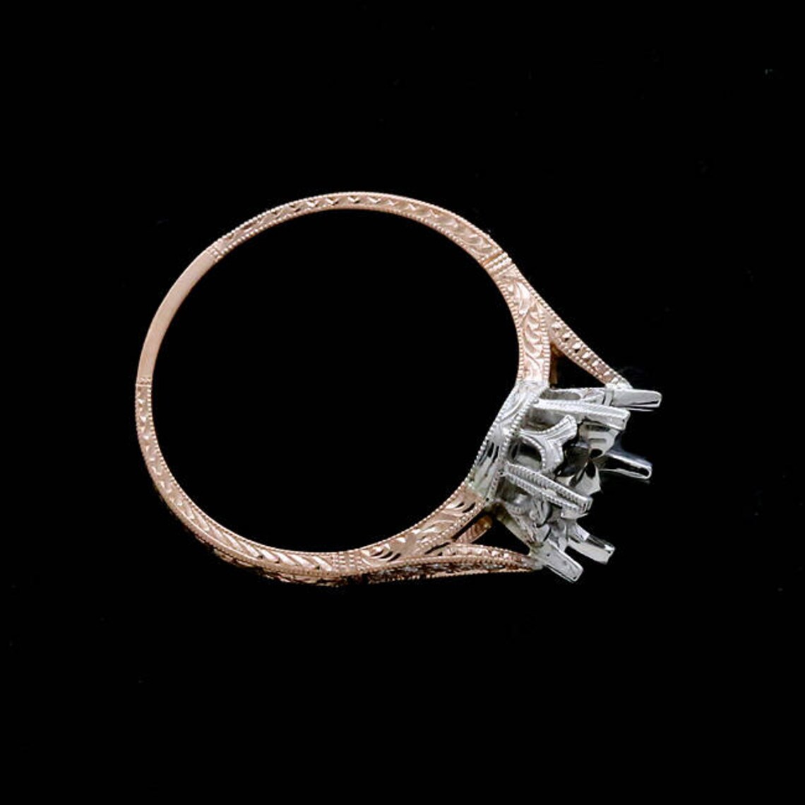 Two Tone Engagement Ring Antique Replica Ring Setting Etsy