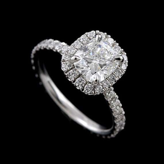 Cushion Halo Diamond Engagement Ring Delicate Thin Shank | Etsy