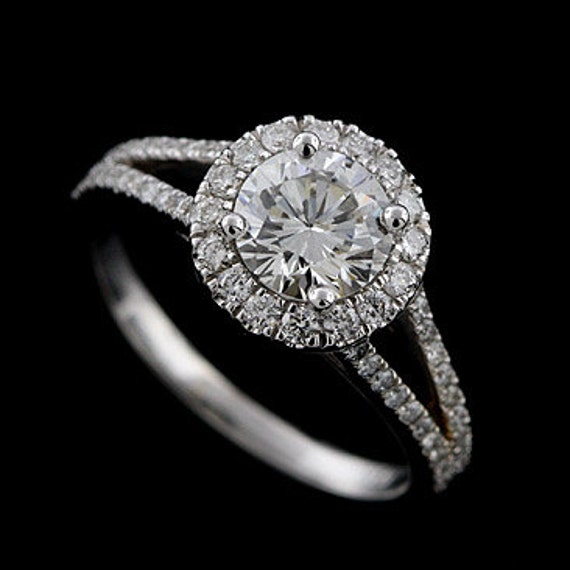 Diamond Halo Engagement Ring 1CT Forever One Moissanite Ring | Etsy