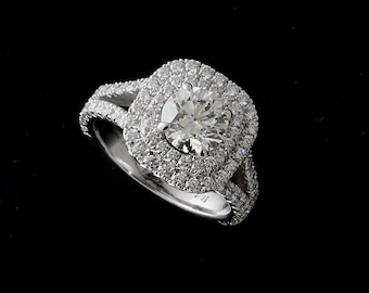 Doppel-Halo-Ring, Split Schaft Verlobungsring, Kissen Doppel Halo Diamant Ring, Runde Kissen Halo Ring, Gold Platin Diamant Ring Einstellung