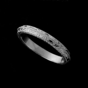 Knife Edge Women's Weeding Ring, Double Milgrain Wedding Band, Scroll Hand Engraved Band, Gold Platinum Palladium Band 2.5mm, Straight Band image 4