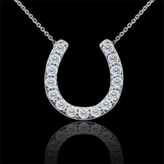 Diamond Horseshoe Necklace Large Diamond Lucky Horseshoe Pendant Good Luck Symbol Necklace Lucky Charm Gold Pendant Cable Chain