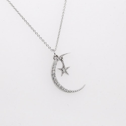 Star Necklace White Gold Crescent Moon 
