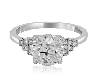 Diamond engagement ring, OEC Moissanite modern ring, Step diamond classic ring, Elegant and timeless geometric ring,