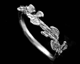Leaf Wedding Band, Organic Leaves Wedding Ring, Nature Inspired Ring, Engraved Leaves Ring, 14K Gold Platinum 2.7mm Leaf Ring