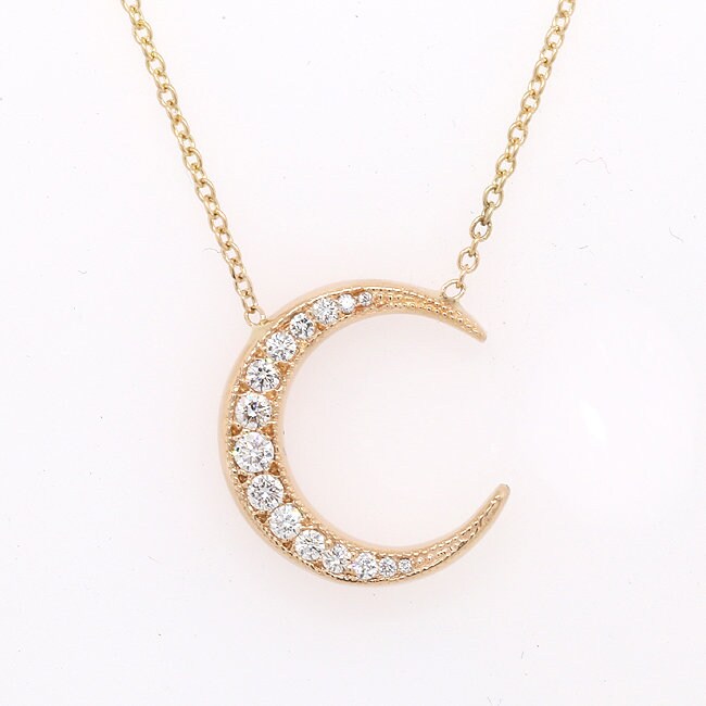 Diamond Crescent Moon Pendant Gold 