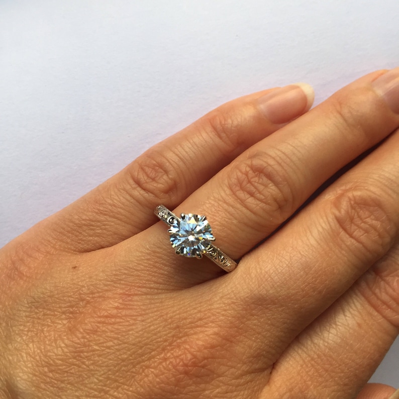 Moissanite Engagement Ring Six Prong Ring Hearts and Arrows Etsy