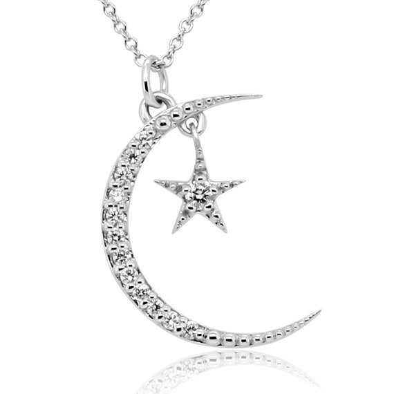 14K Gold diamond moon and stars necklace diamond crescent moon necklac –  Jewelry by Artwark