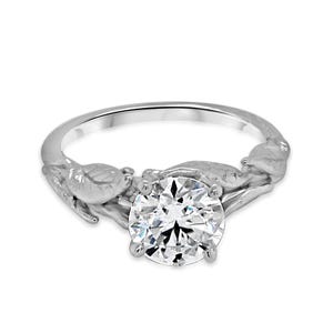 Floral Moissanite Ring, Nature Inspired Leaf Engagement Ring, Non Traditional Ring