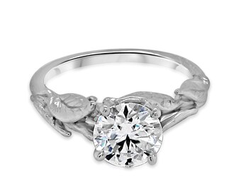 Floral Moissanite Ring, Nature Inspired Leaf Engagement Ring, Non Traditional Ring
