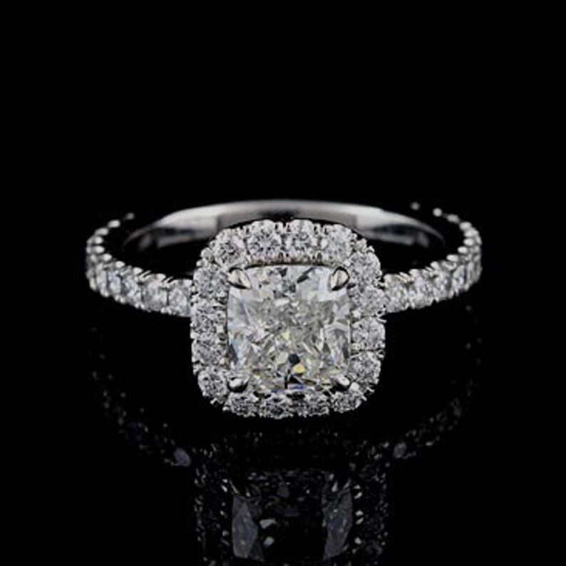 Cushion Halo Ring Mounting, Halo Diamond Engagement Ring, Cut Down Micro Pave Diamond Ring, Gold Platinum Ring Setting For Cushion Center image 3