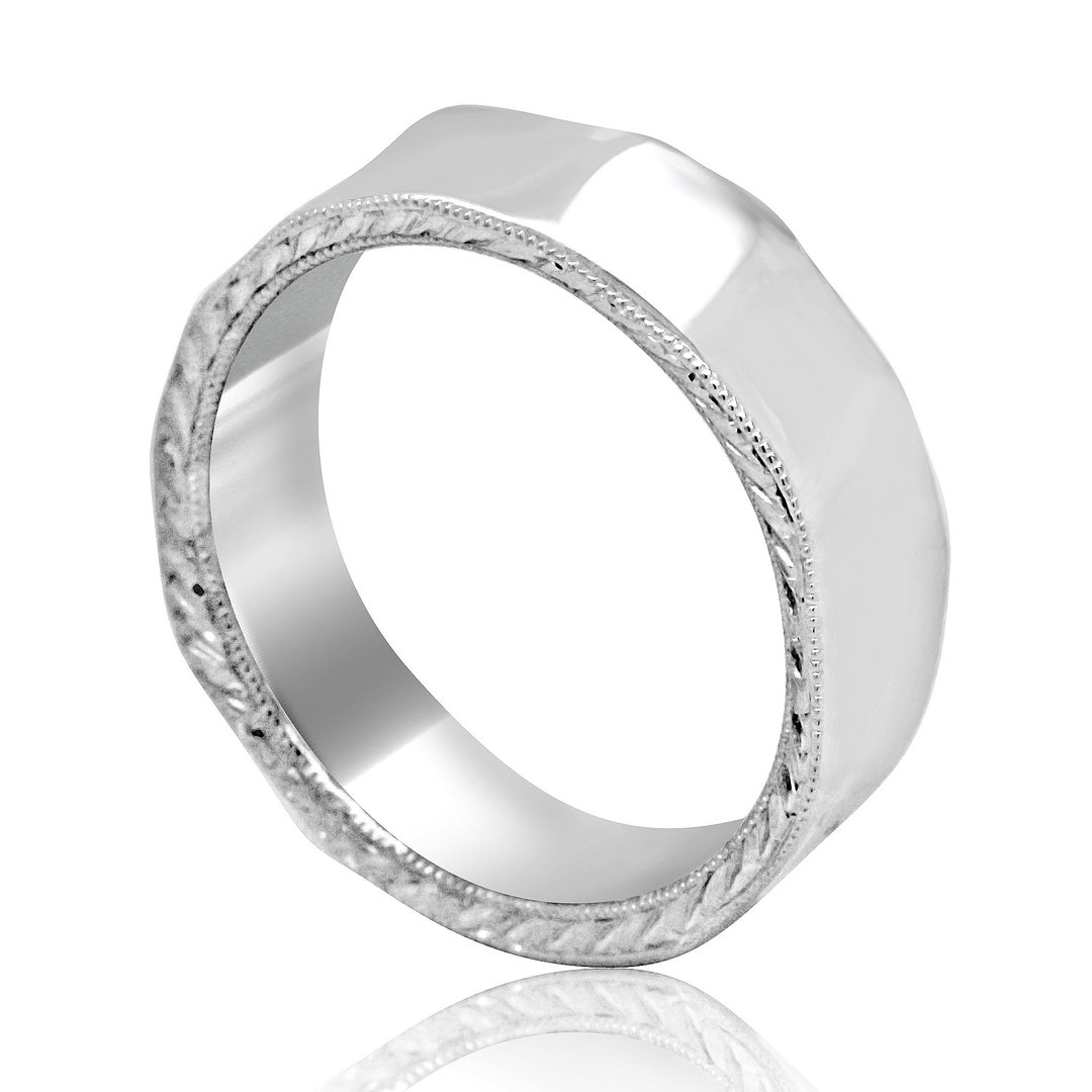 Hammer Finish Men's Ring Hand Engraved Wedding Band Etsy