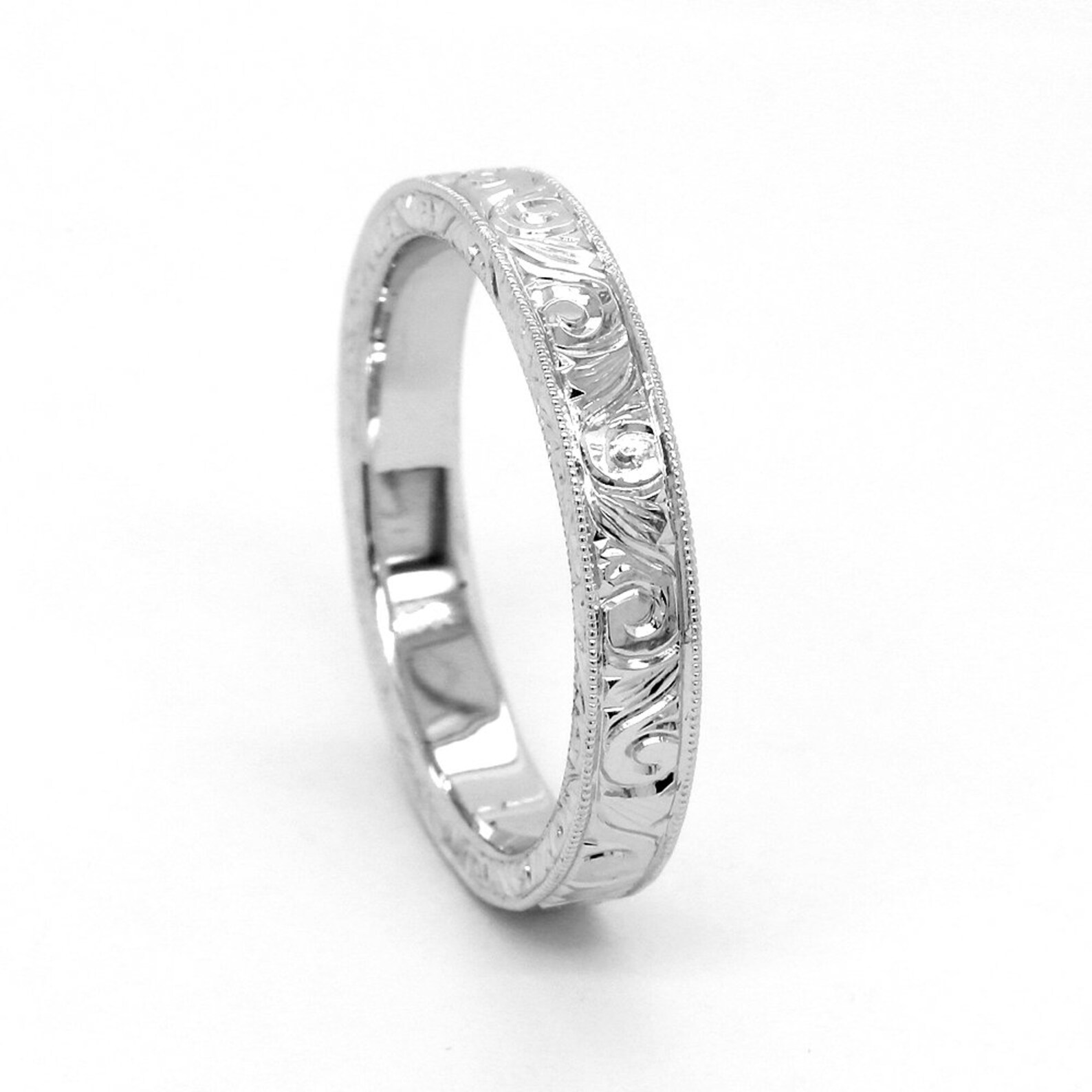 Hand Engraved Wedding Ring Art Deco Style Wedding Band Etsy