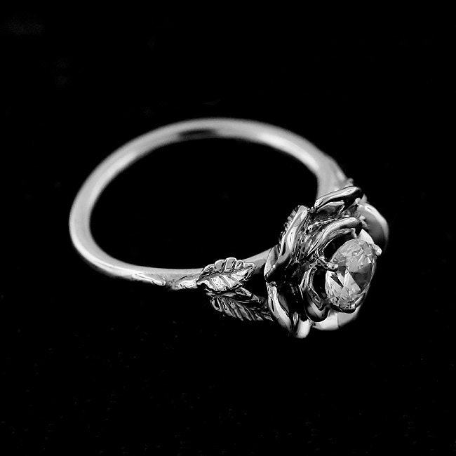 Flower Engagement Ring Nature Inspired Ring Rose Floral | Etsy