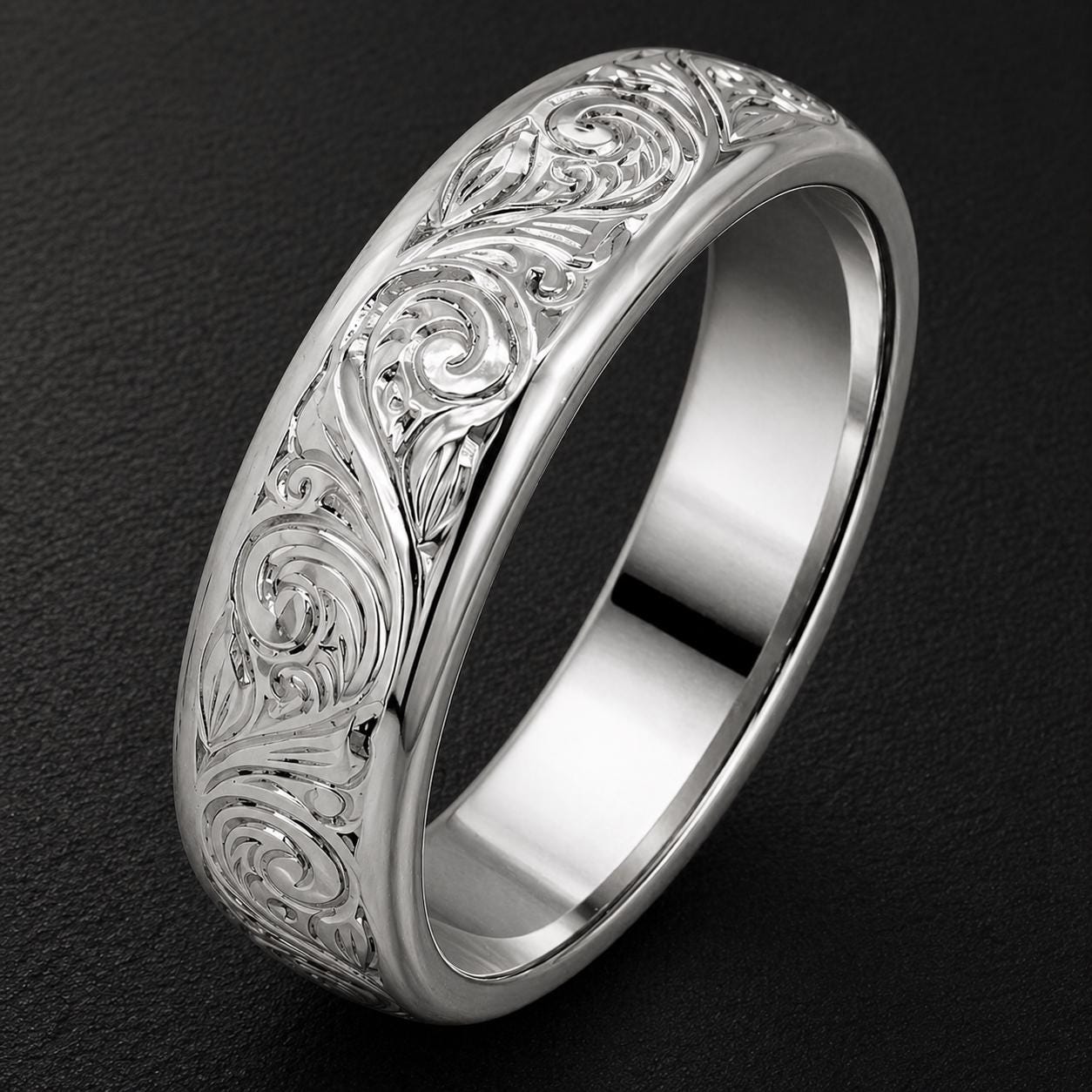Art Nouveau Men's Wedding Band Hand Engraved Silver Ring • Vintage