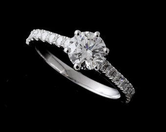 Six Prong Diamond Ring, Diamond Engagement Ring, 1CT Lab Diamond, Classic Gold Platinum Ring, Micro Pave Ring