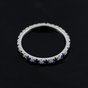 Diamond Sapphire Band, Blue Sapphire Wedding Ring, Color Stone Wedding Band, Eternity Gemstone Gold Wedding Ring 2.2mm Wide