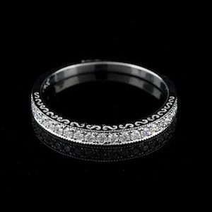 Diamant Ehering , Ehering mit Gravur, antiker Stil Ehering, Milgrain geschnitzt Ehering, Frauen Gold Platin Band 2,3 mm breit