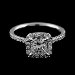 Cut Down Micro Pave Set Diamond Halo Engagement Ring Princess Cut Setting And Matching Wedding Band Set image 3