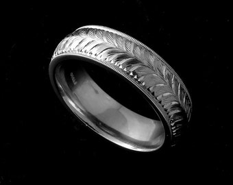 Hand Engraved Men's Ring, Replica Art Deco Wedding Band, Wheat Style Carved Band, Hand Sculpted Men's Ring, Eternity Silver Wedding Ring