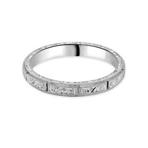 Schnittmuster Art-Deco-Ehering, Eternity geschnitzte Ehering Band, Blättern Sie Milgrain Ehering, kein Nickel Gold Platin Palladium
