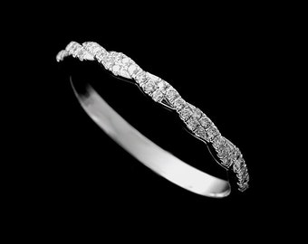 Twisted Diamond Band, Braided Wedding Gold Band, Half Way Band, Intertwining Cut Down Diamond Wedding Ring, Delicate Wedding Ring 1.8mm