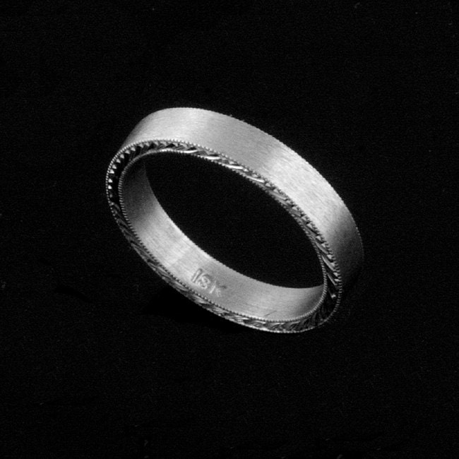 Women's Wedding Band Hand Engraved Wedding Ring Satin Etsy
