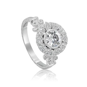 Art Nouveau Moissanite Engagement Ring, Triple Halo Diamond Ring, Vintage Filigree Heirloom Hand Engraved Ring, OroSpot