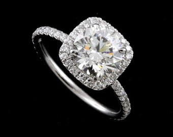Cushion Halo Engagement Ring, Halo Diamond Ring, Modern Style Cushion Cut Ring, Gold Platinum Ring Setting For 7mm Round Center Stone