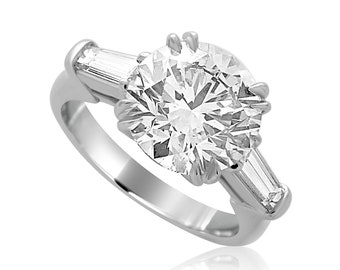 Lab Dimond three Stone Engagement Ring, Modern Classic 2.5Ct Man Made Diamond with Tapered baguettes