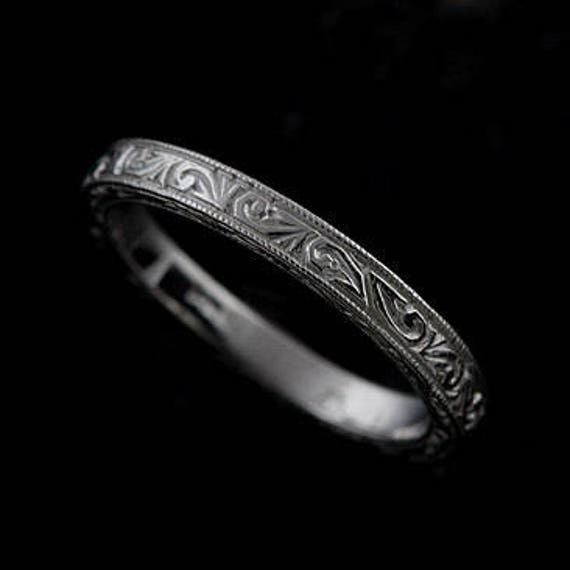 Silver Women s Ring Engraved Silver Wedding Ring Art Deco