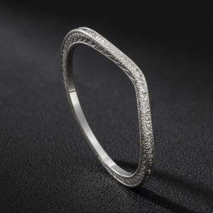 Contour Wedding Ring, Thin Wedding Band, Engraved Wedding Ring, Skinny Wedding Band, Delicate Ring 1mm, 14K Gold Nickel Free Gold Platinum