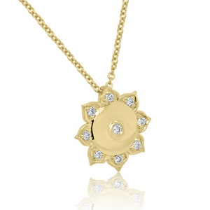 Mini Diamond Lotus Charm, Yellow Gold Diamond Lotus Flower, Sacred Lotus Necklace, Buddhist Symbol Pendant, Cable Chain Lobster Clasp image 2