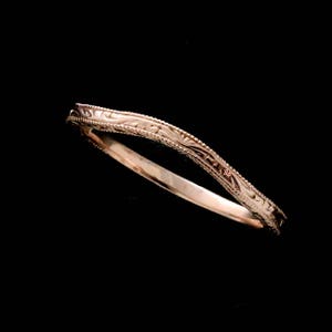 Skinny Engraved Band, Art Deco Replica Wedding Band, Contour Wedding Ring, Delicate Wedding Band 1.6mm, 14K Gold Nickel Free Gold Platinum image 5