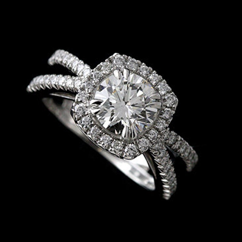 Cushion Halo Ring Setting Diamond Engagement Ring Split | Etsy