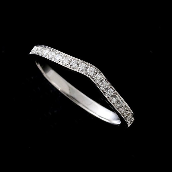 Diamond Wedding Ring, Curved Wedding Ring, Contour Half Way Diamond Ring, Guard Wrap Wedding Band, Plain Diamond Band 2mm Gold Platinum