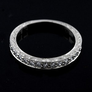 Art Deco Ehering, Diamantring für Frauen, Ehering mit Gravur, Goldband 2,6 mm, Vintage-Stil Ehering