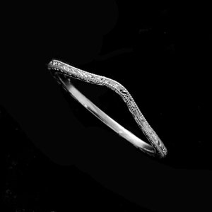 Sterling Silver Thin Skinny Curved Contour Engraved Wedding Band