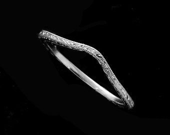 Sterling Silver Thin Skinny Curved Contour Engraved Wedding Band