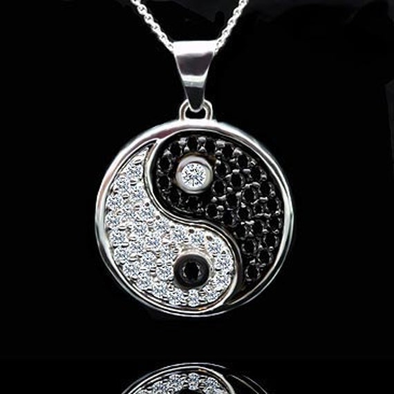 Diamond Gold Yin Yang Necklace Black Diamonds Pendant Taiqi Chi Necklace Black White Diamond Yin Yang Pendant Conflict Free Yin Yang