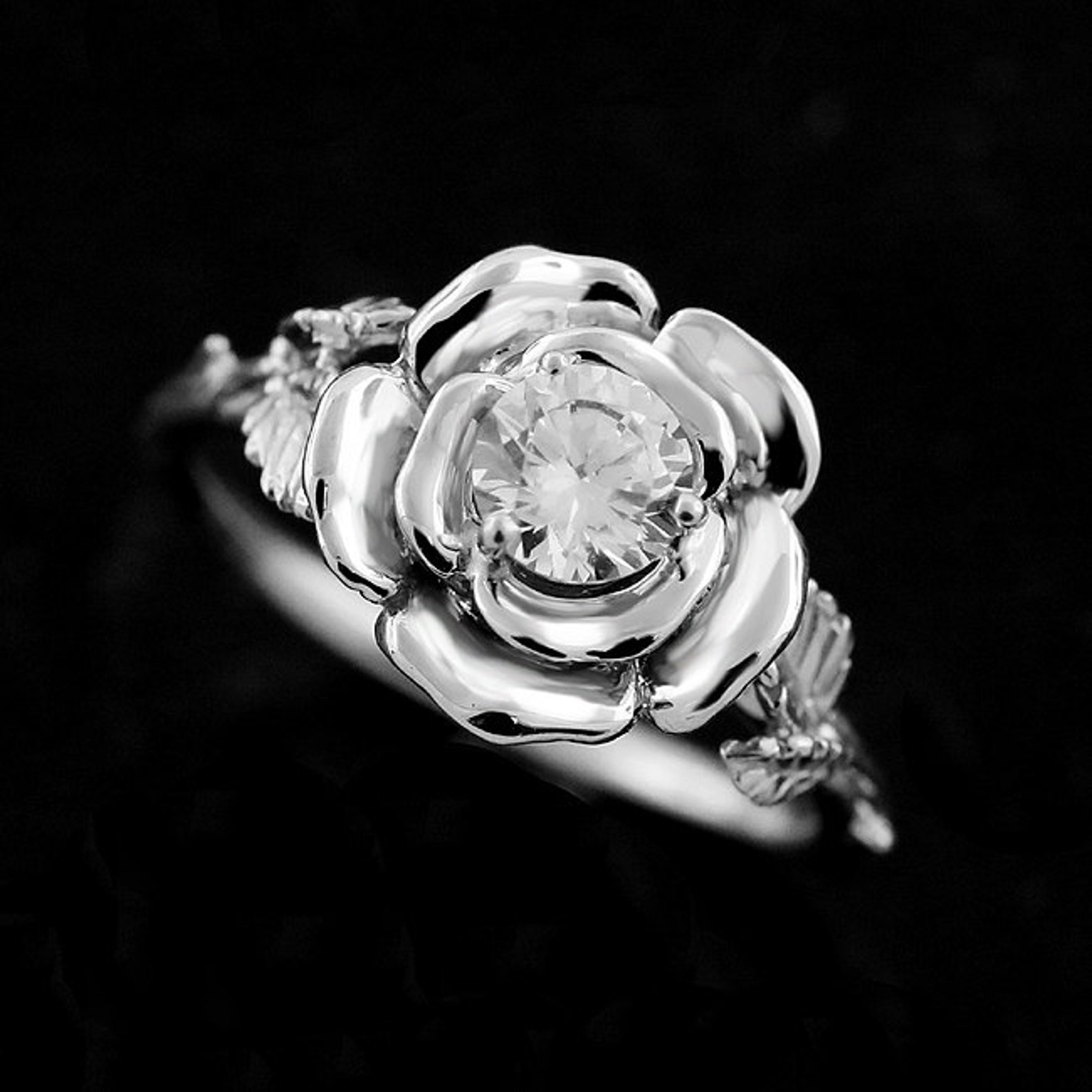 Flower Engagement Ring Forever One Moissanite Ring Rose Etsy
