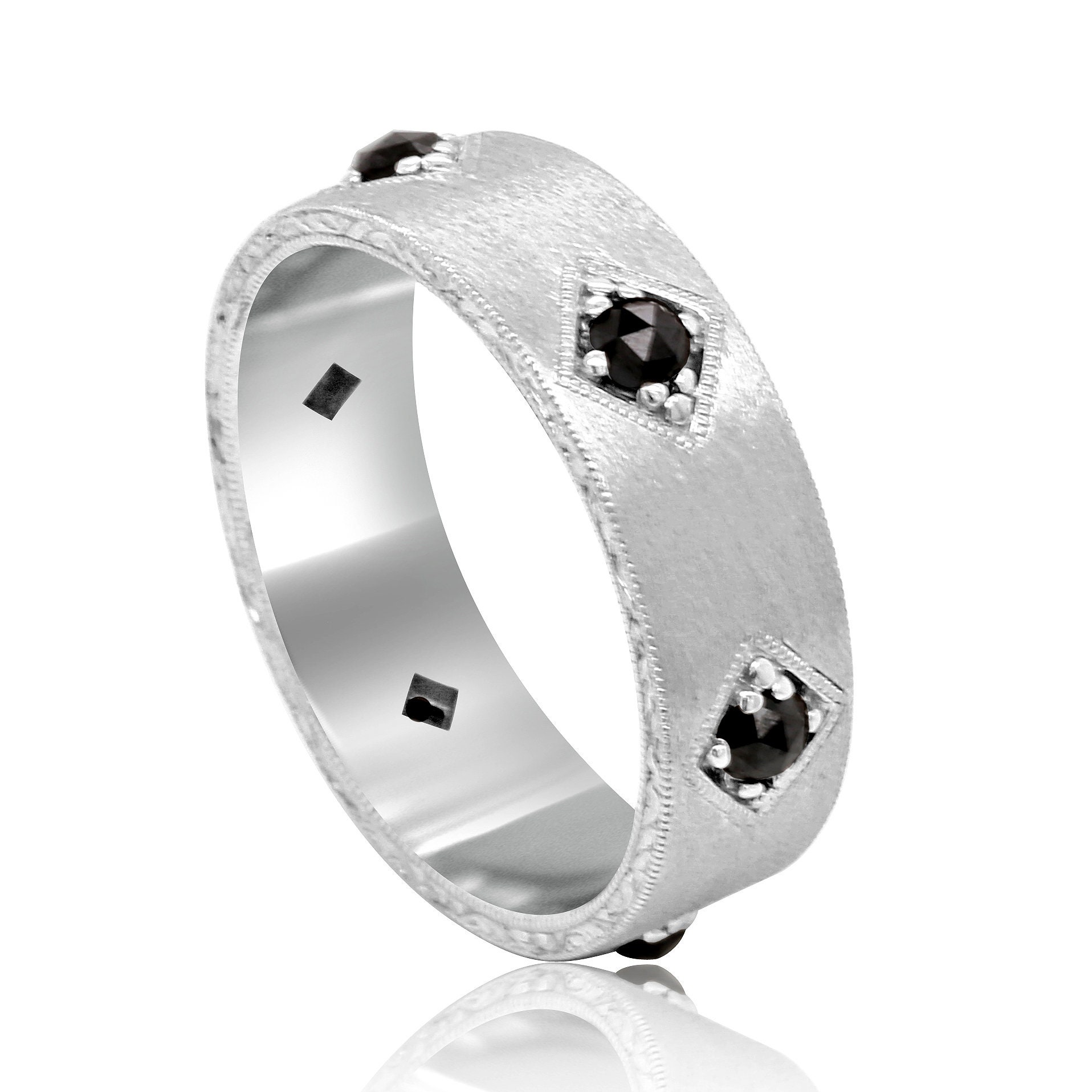 Crushed black diamond deals mens wedding band