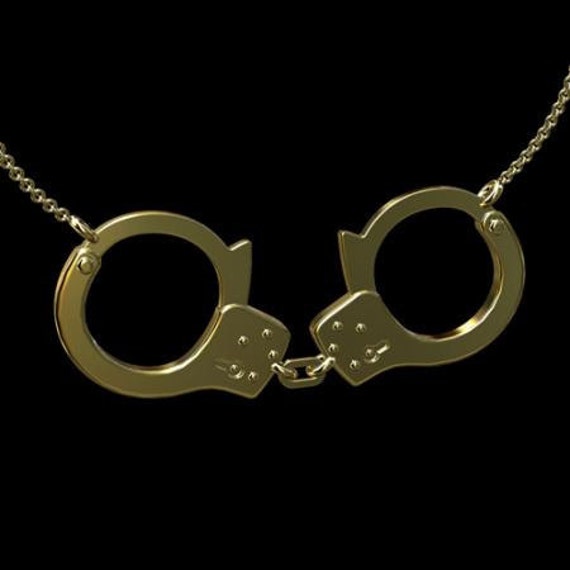 Handschellen Anhänger, Gelbgold Polizei Handschellen Halskette, Gold  Handschellen mit Kabelkette, Hummer Verschluss Handschellen Halskette