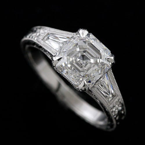 Art Deco Engagement Ring Baguette Diamond Ring Hand Carved Etsy
