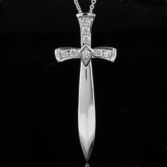 Diamond Cross Necklace Cross Sword Pendant Religious Symbol