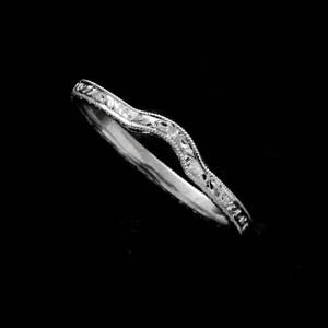 Thin Curved Wedding Band, Stackable Band, Hand Engraved Wedding Band, Contour Stacking Wedding Ring, No Nickel Gold Platinum Palladium Band