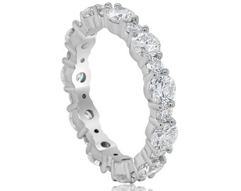 Alternierender Diamant Ehering, abgestuftes Diamantband, Eternity 2.6ct Band, geteiltes Prong Diamantband, Alternate Diamant 18k Ring 3.6mm
